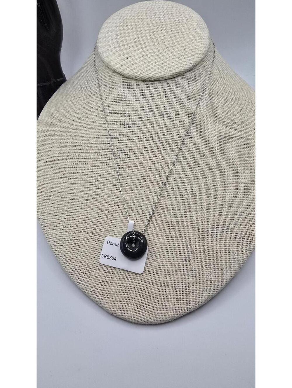 Natural Black Jade Necklace, Sterling Silver Wuji Pi Disc Pendant.